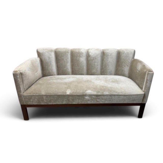 Art Deco 1950s Art Deco Scalloped Velvet Lounge Chairs and Sofa Set For Sale - Image 3 of 11