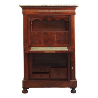 Mahogany Secretaire Desk with Marble Top and Upper Section, 1830 For Sale