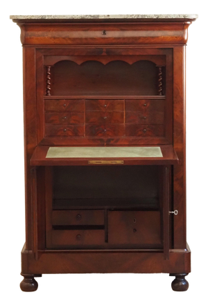 Mahogany Secretaire Desk with Marble Top and Upper Section, 1830