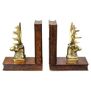Antique Brass Stag Bookends, a Pair For Sale