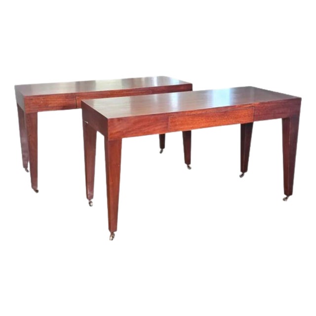 Pair of Midcentury Style Single Drawer Wood Consoles For Sale