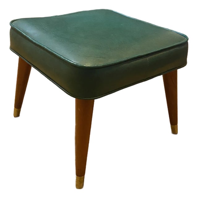 Mid-Century Modern Teal Vinyl Footstool For Sale
