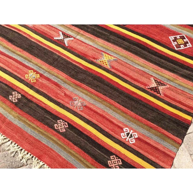 1960s Vintage Striped Turkish Kilim Rug - 71" X 80" For Sale - Image 9 of 11