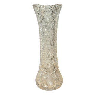 Monumental American Brilliant Period Exhibition Cut Glass Trumpet Vase, Hawkes For Sale