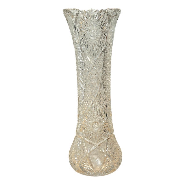 Monumental American Brilliant Period Exhibition Cut Glass Trumpet Vase, Hawkes For Sale