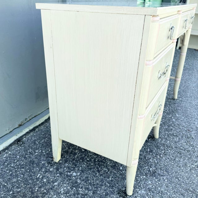 Wood Vintage Coastal Faux Bamboo Cream and Pink Desk With Hutch by Thomasville For Sale - Image 7 of 12
