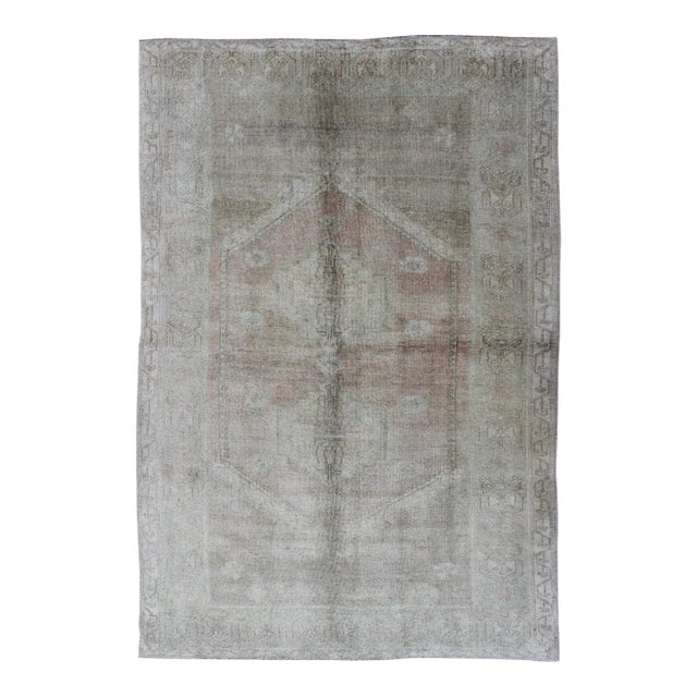 Vintage Turkish Oushak Rug in Gray and Pink 4' 8 X 7' 3 For Sale