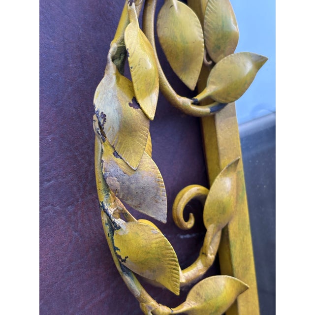Yellow Mid Century Yellow Italian Tole Leaf Mirror For Sale - Image 8 of 8