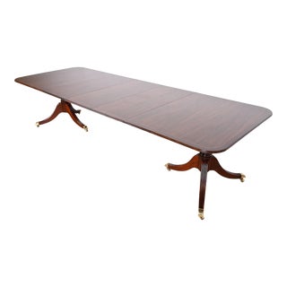 Baker Furniture Georgian Banded Mahogany Double Pedestal Extension Dining Table, Newly Refinished For Sale