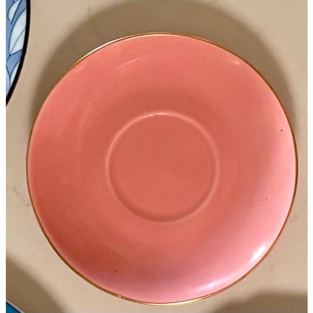 Early 20th Century Early 20th Century Limoges Blue, Gold, and Pink Roses Desert Plate and Saucer Wall Plate Curation- Set of 6 For Sale - Image 5 of 10