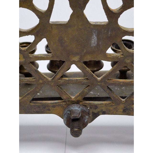 Antique 19th C. Polish Brass Bench Menorah Hanukkah Lamp Lions Birds Openwork For Sale - Image 14 of 18