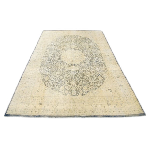 Beige & Gray Floral Design Handwoven Wool Vintage Turkish Rug 7'10" X 11'6" For Sale In Houston - Image 6 of 6