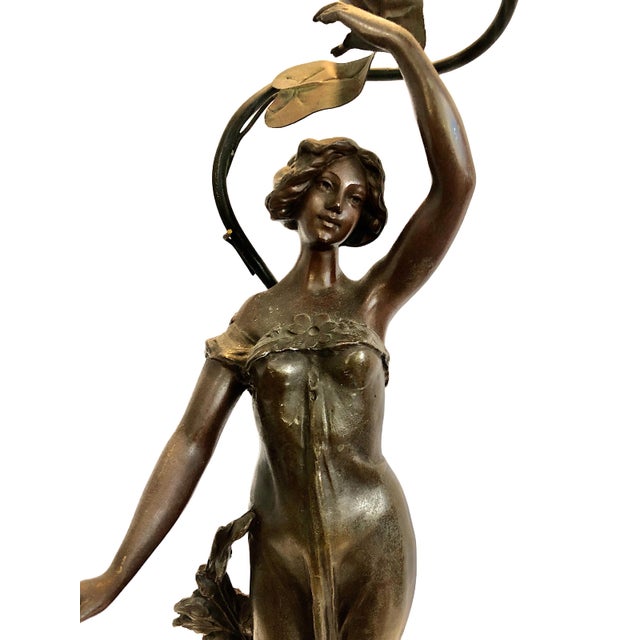 Art Nouveau Early 20th Century Art Nouveau Figural Lamp, by Viennese Sculptor Theodor Ullmann For Sale - Image 3 of 13