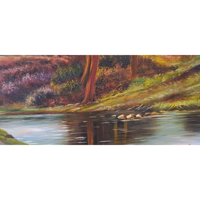 Hilly Landscape at Sunset with a Stream, 20th Century, Oil Painting on Canvas, Framed For Sale - Image 7 of 13