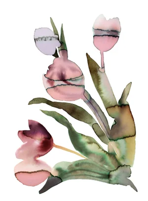 "Tulips" Contemporary Original Botanical Flowers Watercolor Painting by Elizabeth Becker