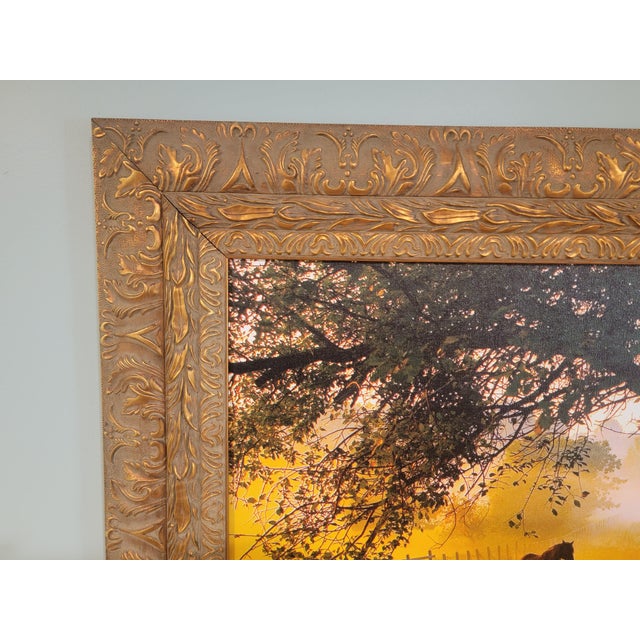 Early 21st Century Large Framed Horse Pasture Canvas Photograph in Ornate Antiqued Gold Frame For Sale - Image 5 of 10