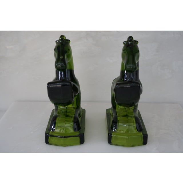 Art Deco Green Glass Towering Horse Bookends - a Pair For Sale - Image 4 of 5