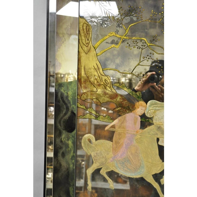 Vintage Chinoiserie Orientalist Verre Eglomise Smoked Glass Figural Wall Mirror For Sale - Image 13 of 16