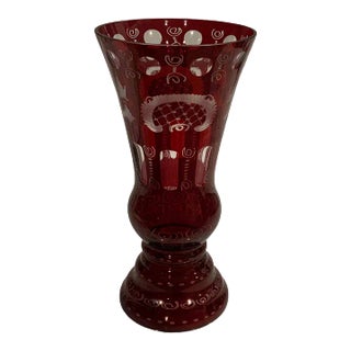 Ruby Red Egermann Etched Bohemian Vase For Sale