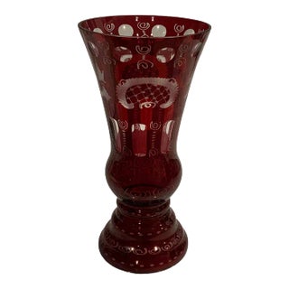 Ruby Red Egermann Etched Bohemian Vase For Sale