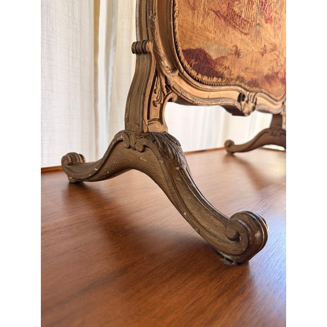 Antique 19th C French Louis XV Revival Gilt Wood & Woven Tapestry Fire Screen For Sale In Pittsburgh - Image 6 of 12
