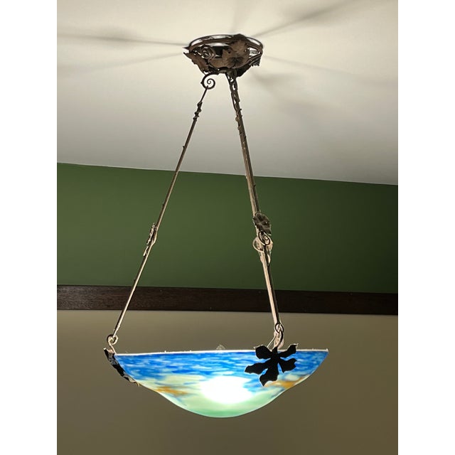 Metal 1920s Muller Frères Signed French Art Nouveau Chandelier For Sale - Image 7 of 10