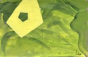 Contemporary Abstract With Yellow Shape Original Acrylic Painting by CL Auker