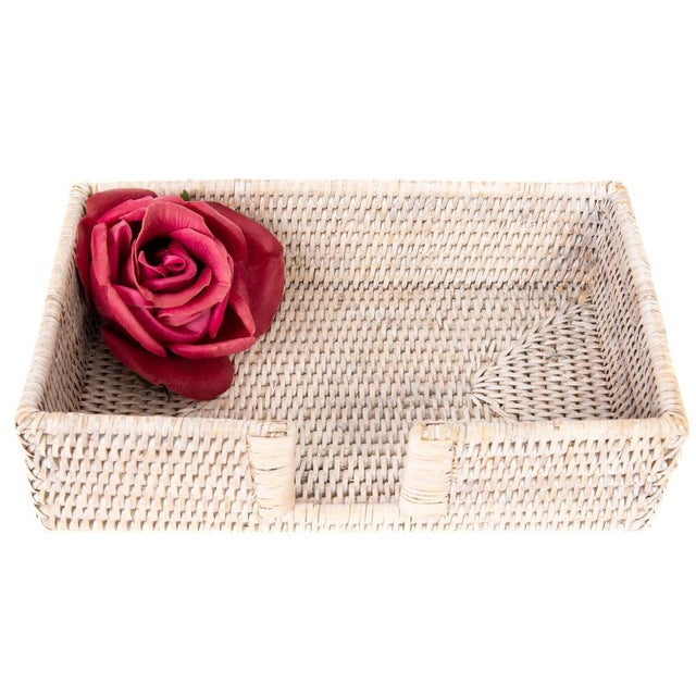 Artifacts Rattan Guest Towel - Rectangular Napkin Holder with Cutout in White Wash For Sale In Houston - Image 6 of 8