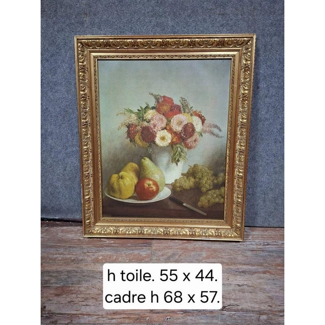 After Henri Fantin-Latour, Still Life with Flowers and Fruit, 1970s, Oil on Canvas For Sale - Image 9 of 10