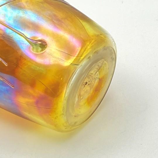 Roger Roland Golden Iridescent Signed Art Glass Vase (Hand Blown, 8.75-inch, Vintage) For Sale - Image 15 of 17