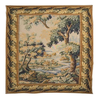 Antique French Verdure Forest Jacquard Aubusson Tapestry For Sale