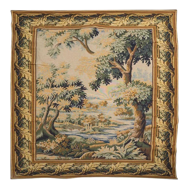 Antique French Verdure Forest Jacquard Aubusson Tapestry For Sale