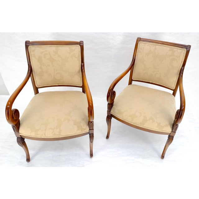 Pair of Regency Style Carved Open Arm Fireside Lounge Chairs MINT