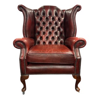 Mid-Century English Chesterfield Wingback Chair For Sale
