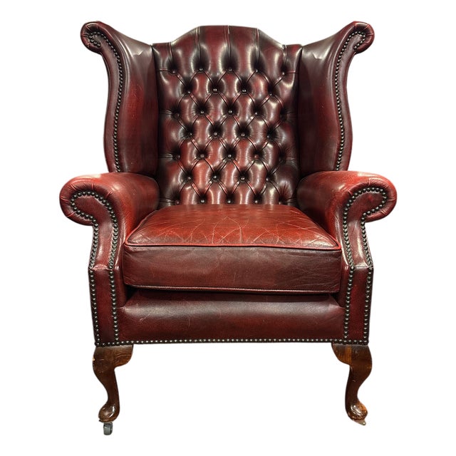 Mid-Century English Chesterfield Wingback Chair For Sale
