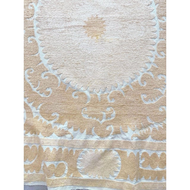 Mid-Century Modern Neutral Tan Central Asian Suzani Tribal Textile For Sale - Image 3 of 9
