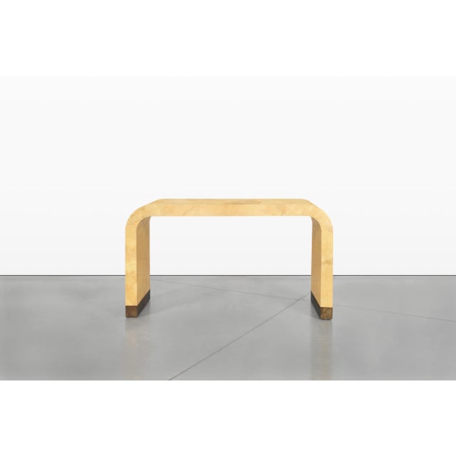 Mid-Century Modern Italian Goatskin Parchment “Waterfall” Console Table Attributed to Aldo Tura For Sale - Image 3 of 13