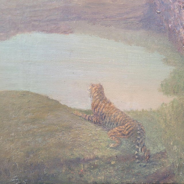 Romantic Artist, Tiger Before a Dreamscape, 19th Century, Oil on Canvas For Sale - Image 6 of 18