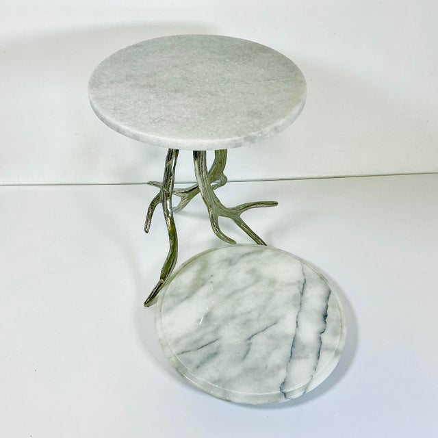 Hollywood Regency Vintage Hollywood Regency Silver Plated Antlers and Marble Buffet Tiered Serving Platters.. For Sale - Image 3 of 15