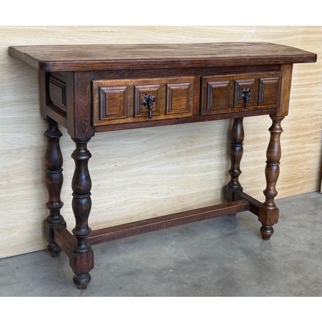 Baroque Spanish Console Table with Two Carved Drawers, 1940s For Sale - Image 3 of 18