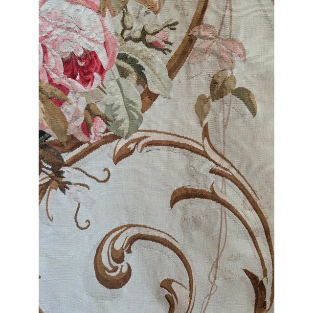 Aubusson Embroidered Tapestry on Vintage Brass Pole With Neoclassical Floral Medallion Motif For Sale - Image 10 of 11