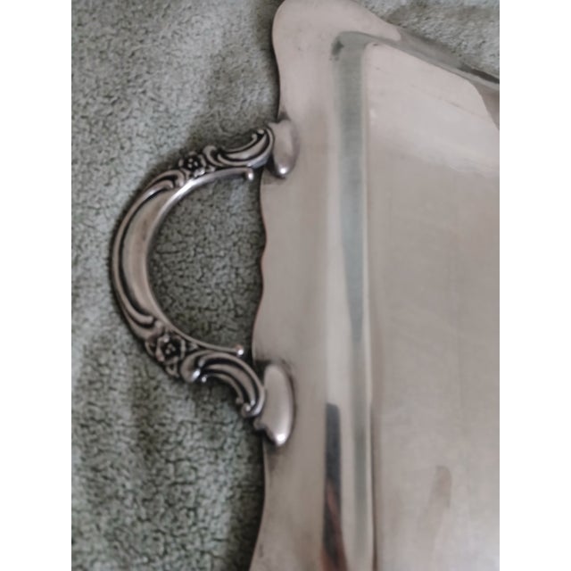 1940s 1940s Large Silverplate Over Copper Waiter Tray Flowers and Scrolls For Sale - Image 5 of 7