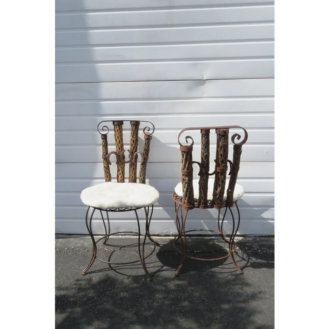 Western Style Set of Six Horse Shoe Metalnd Wood Dining Chairs For Sale - Image 4 of 13