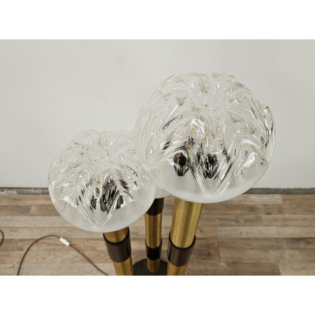 Mid-Century Murano Glass 3-Light Floor Lamp in Wood and Metal, 1970s For Sale - Image 6 of 18