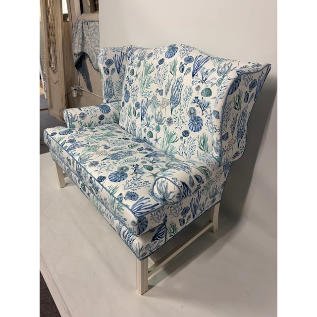 2020s Upholstered Loveseat in Coastal Coral Print For Sale - Image 5 of 5