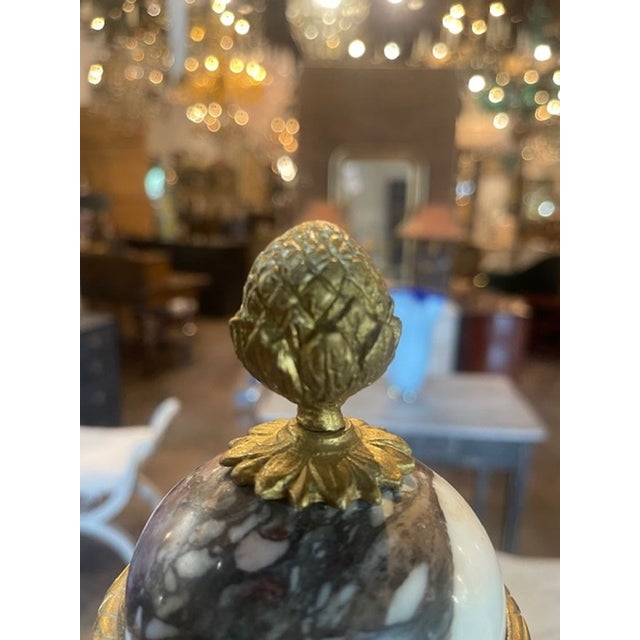 Pair of 19h C. French Marble and Bronze Cassolette For Sale In Dallas - Image 6 of 7