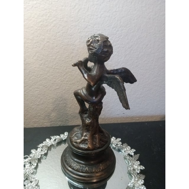 1950s Exquisite Art Nouveau France Solid Bronze Musical Cherub Angel Figurine For Sale - Image 4 of 7