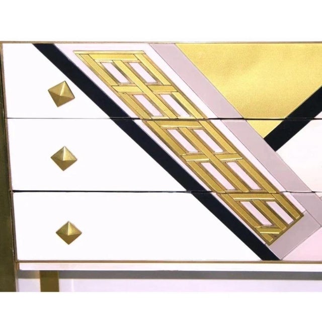 20th Century Art Deco Style Italian White, Black /Gold Chest Cabinet / Sideboard For Sale In New York - Image 6 of 9