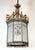 1890s Neoclassical hall ceiling lantern with two etched glass panels and three lights. It features bronze detailed framing...