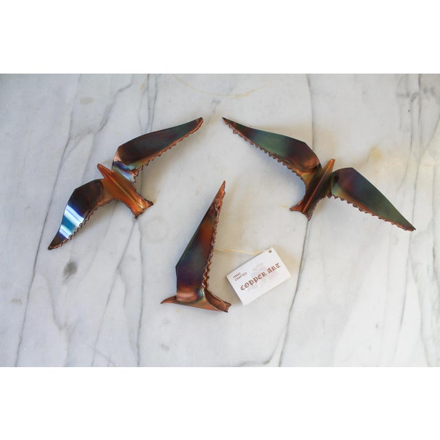 Mid-Century Modern Vintage Artesian Made Brutalist Copper Birds in Flight Wall Hangings S/3 For Sale - Image 3 of 9